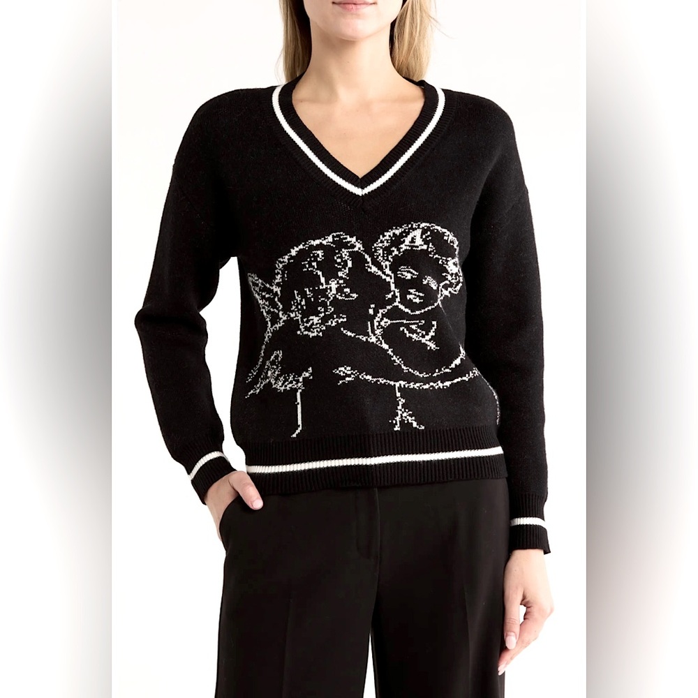 Industry Angel Cherub V-Neck Jacquard Sweater